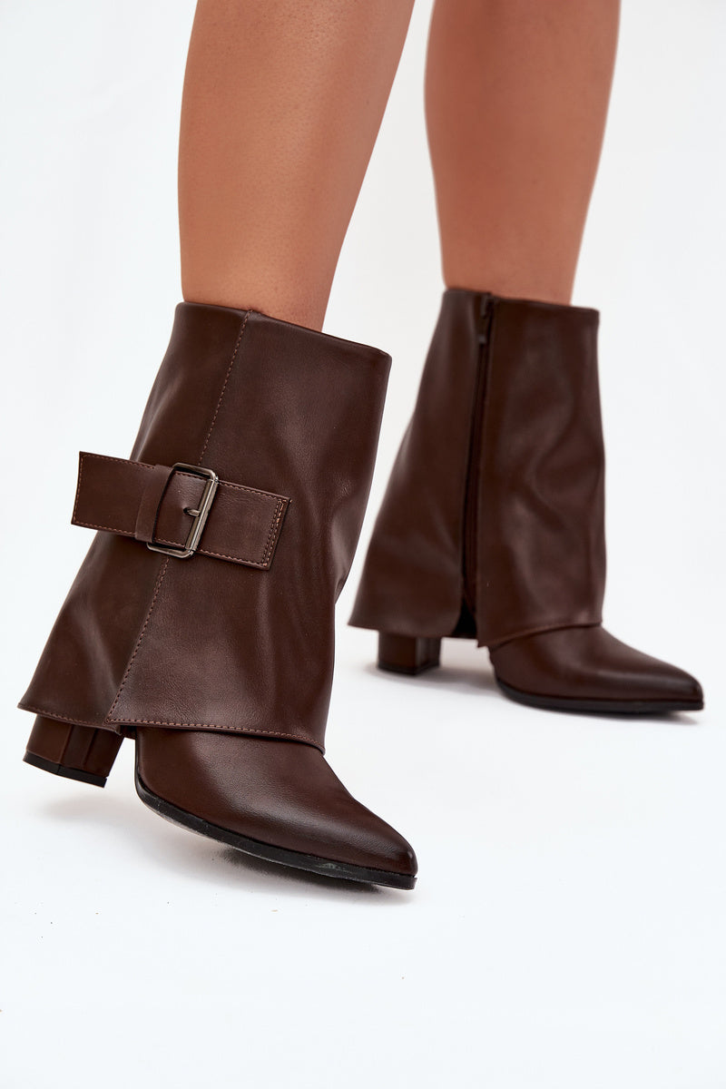 Brown block heel boots