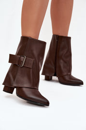 Brown block heel boots