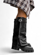 Black high biker boots