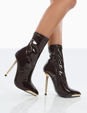 Brown low boots with a thin heel