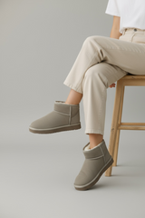 Khaki warm ankle boots made of genuine leather 