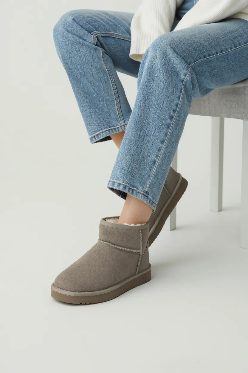 Khaki tople gležnjače od prave kože