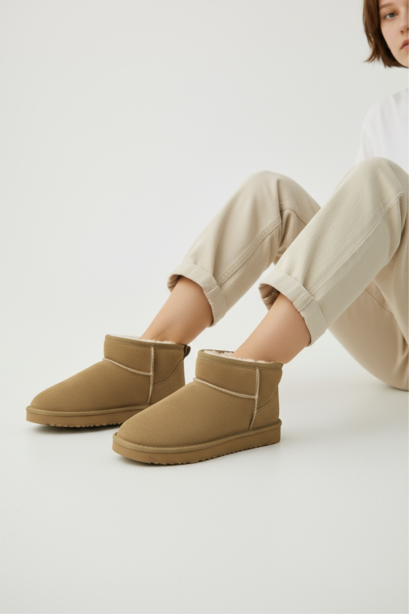 Camel tople gležnjače od prave kože