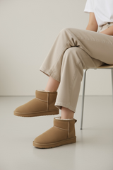 Camel warm ankle boots made of genuine leather 