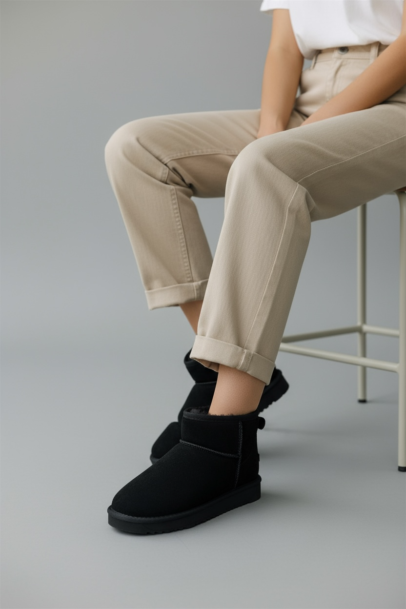 Black warm ankle boots made of genuine leather 