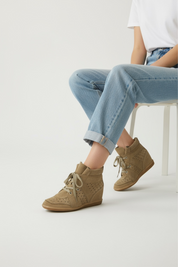 Beige genuine leather sneakers