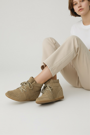 Beige genuine leather sneakers