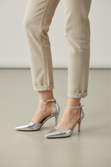 Silver heels on a thin heel