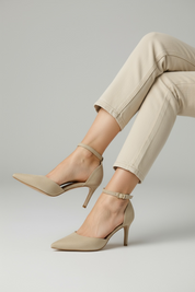 Beige heels on a thin heel