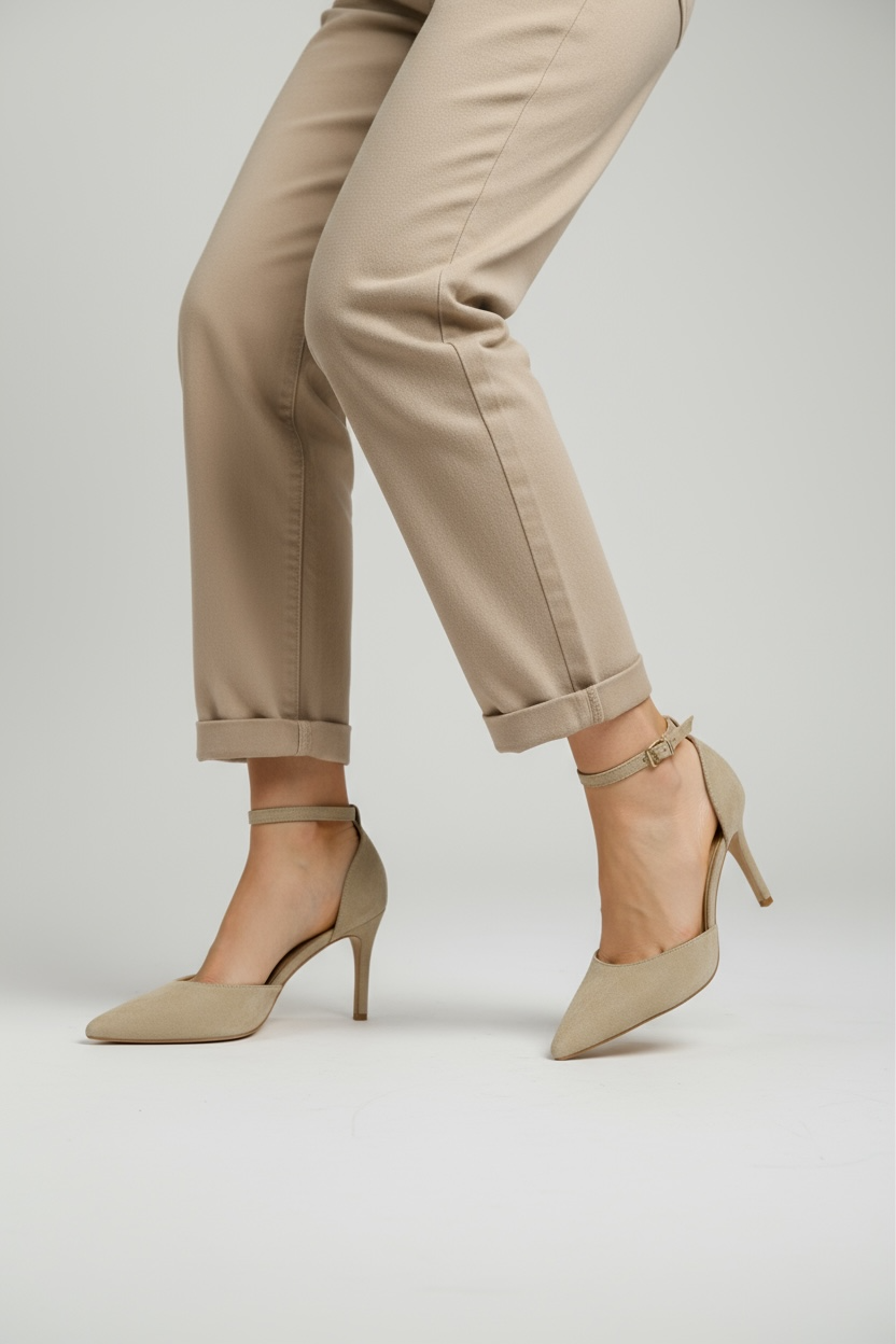 Beige heels on a thin heel