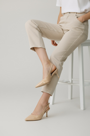 Beige heels on a thin heel
