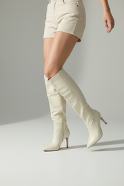 Beige boots on a thin heel