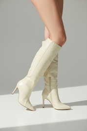 Beige boots on a thin heel