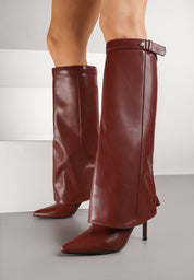 Burgundy folded boots on a thin heel