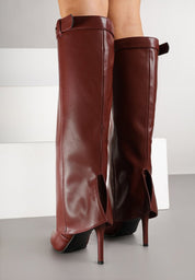 Burgundy folded boots on a thin heel