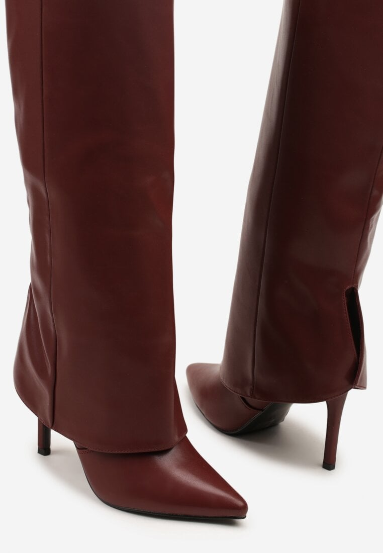 Burgundy folded boots on a thin heel