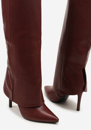 Burgundy folded boots on a thin heel