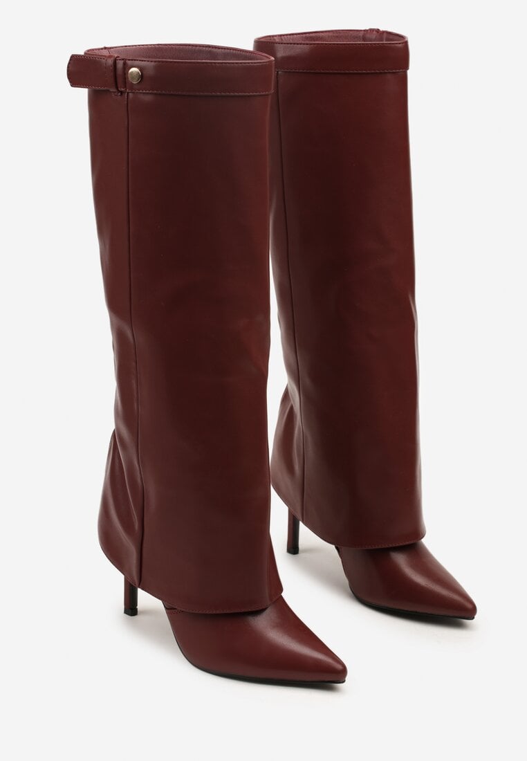 Burgundy folded boots on a thin heel
