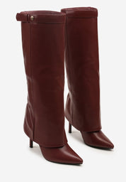 Burgundy folded boots on a thin heel