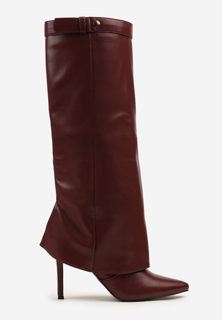 Burgundy folded boots on a thin heel