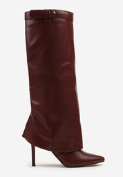 Burgundy folded boots on a thin heel