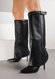 Black folded boots on a thin heel
