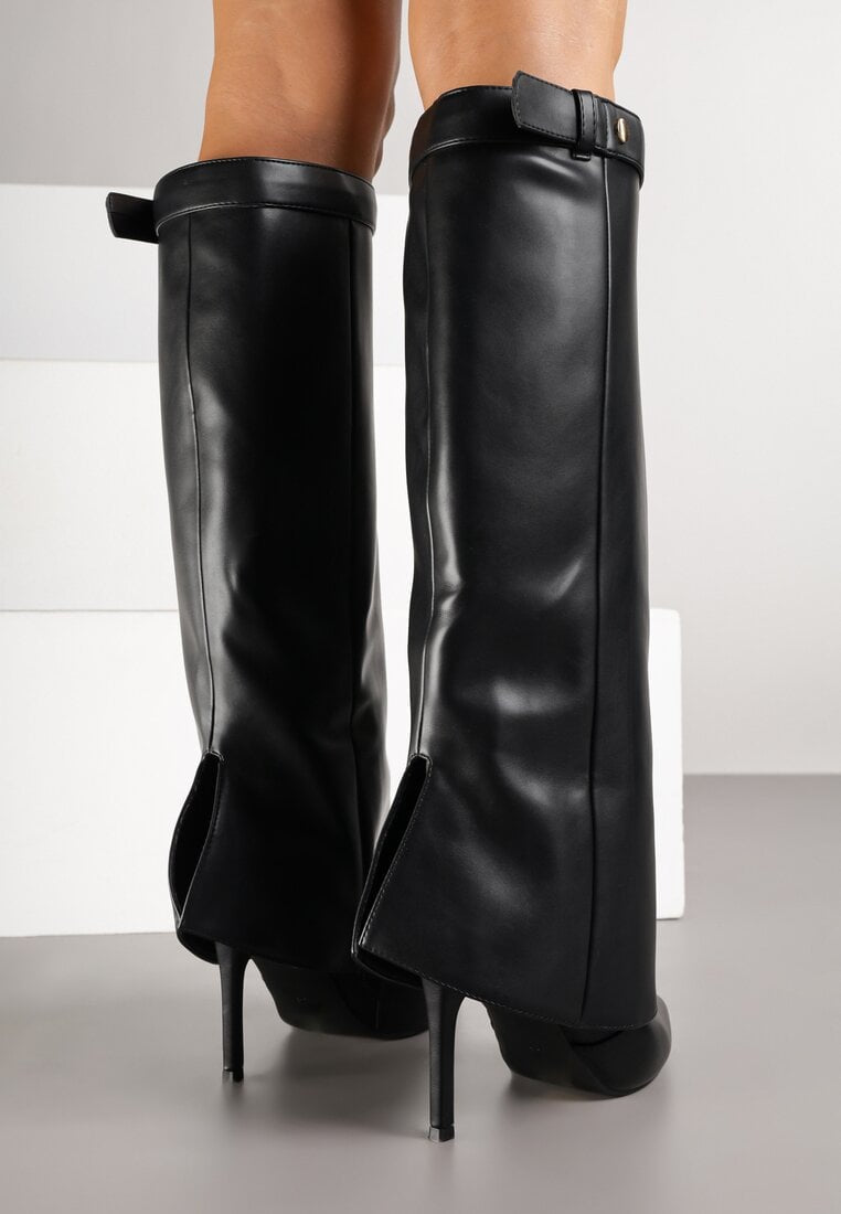 Black folded boots on a thin heel