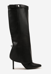 Black folded boots on a thin heel