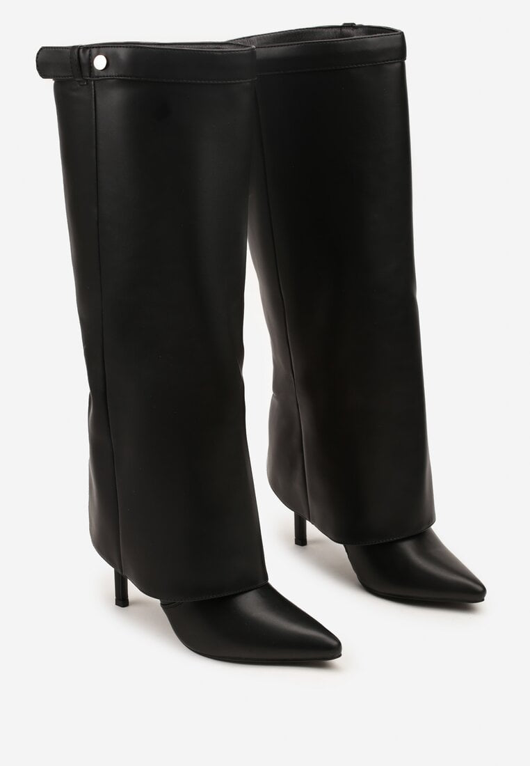 Black folded boots on a thin heel