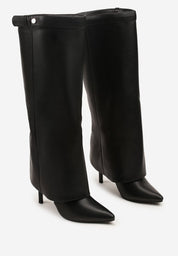 Black folded boots on a thin heel