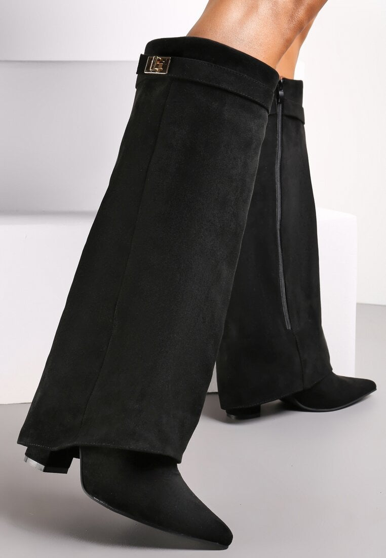 Crne brušene visoke čizme na blok petu