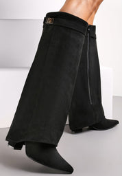 Crne brušene visoke čizme na blok petu