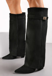 Crne brušene visoke čizme na blok petu