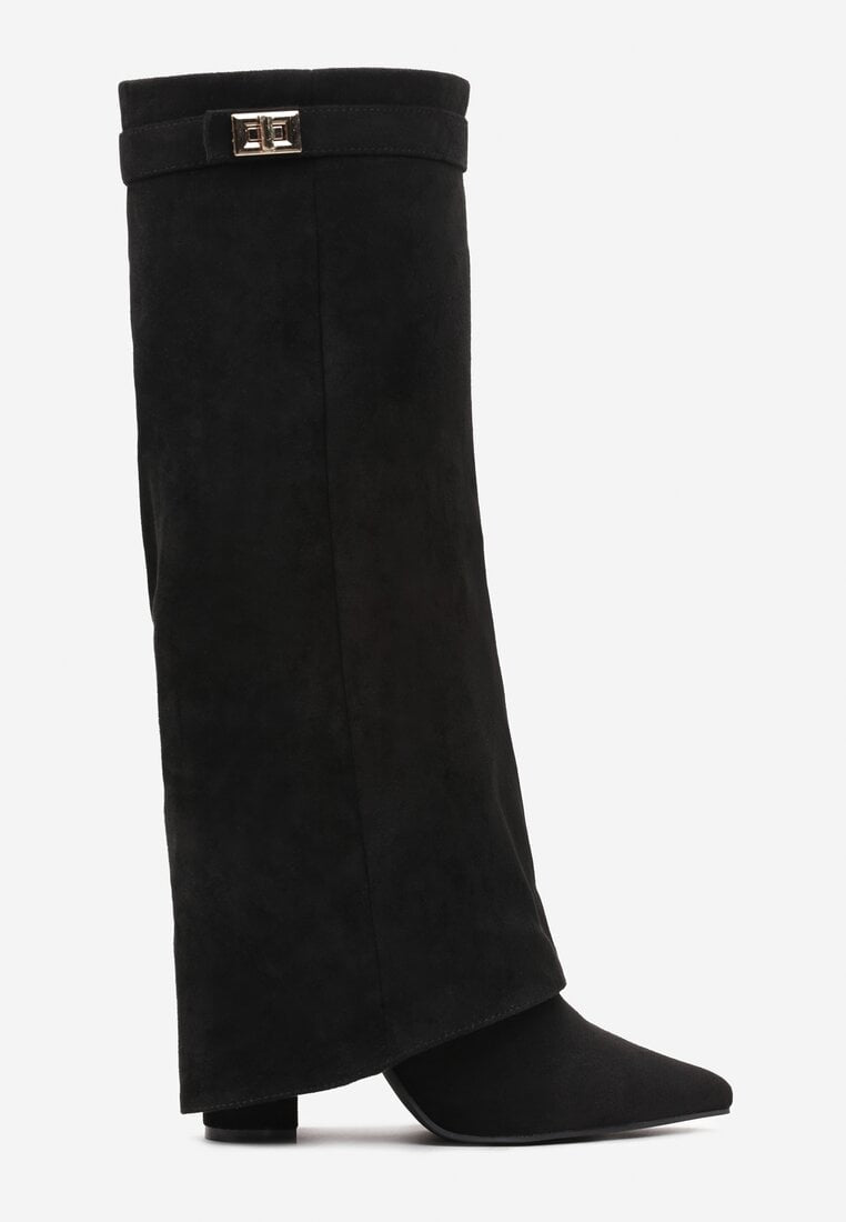 Crne brušene visoke čizme na blok petu
