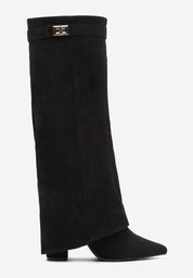 Crne brušene visoke čizme na blok petu