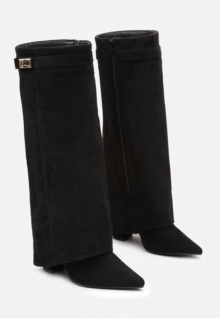 Crne brušene visoke čizme na blok petu