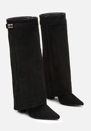 Crne brušene visoke čizme na blok petu