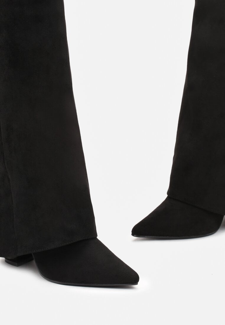 Crne brušene visoke čizme na blok petu