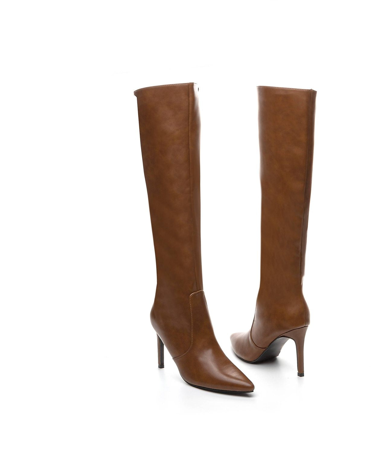 Camel boots with thin heels