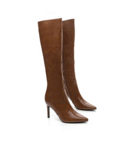 Camel boots with thin heels