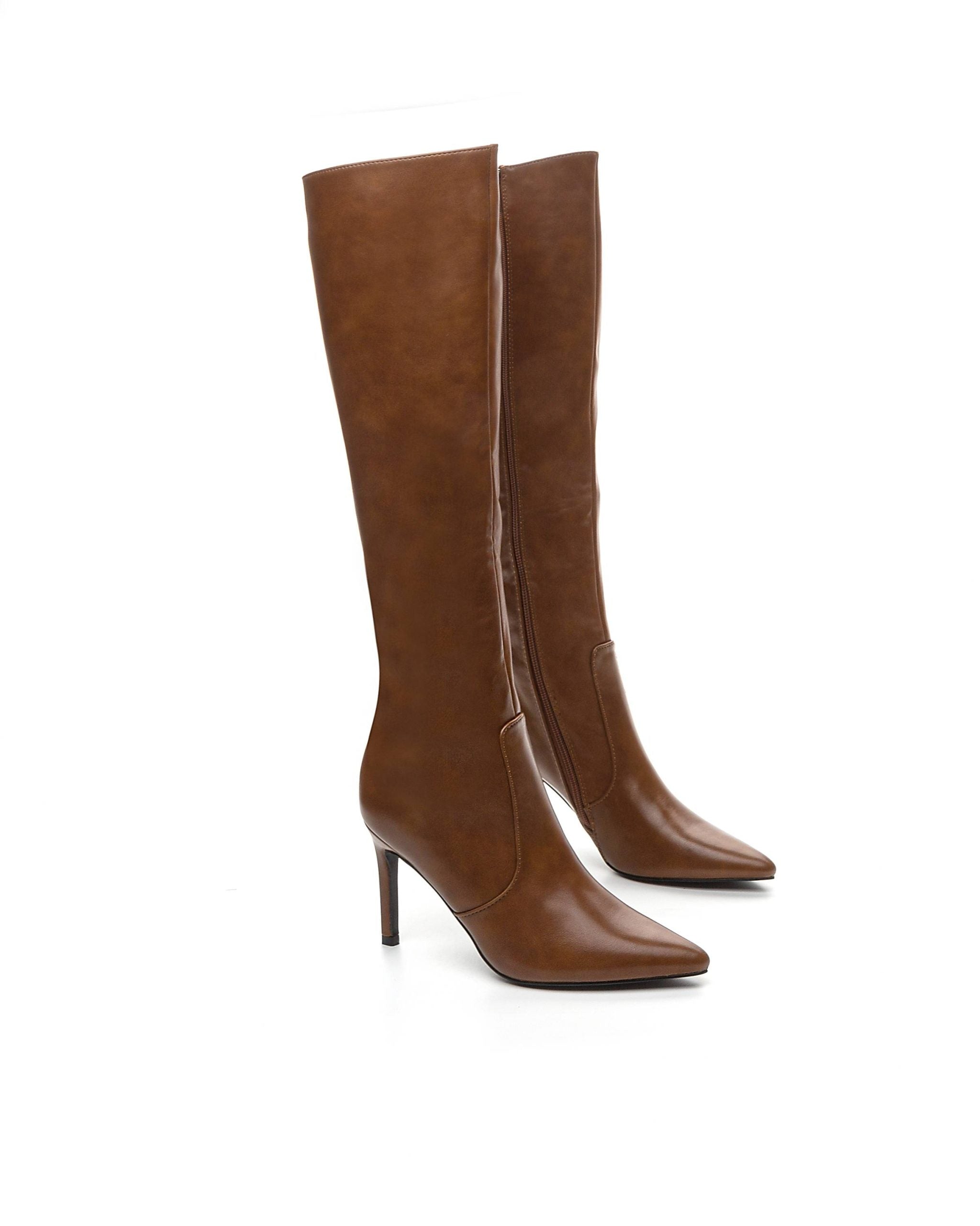 Camel boots with thin heels