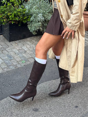 Brown boots with thin heels