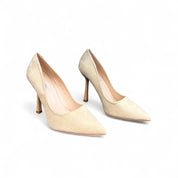 Beige sanded loafers on a thin heel 