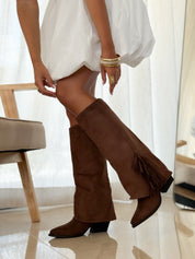Brown cowboy boots with tassels 