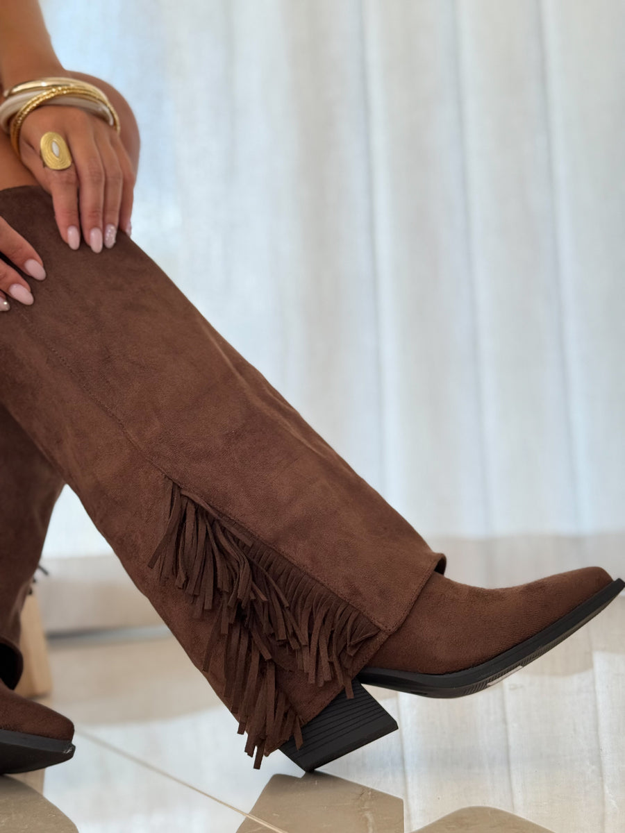 Brown cowboy boots with tassels 