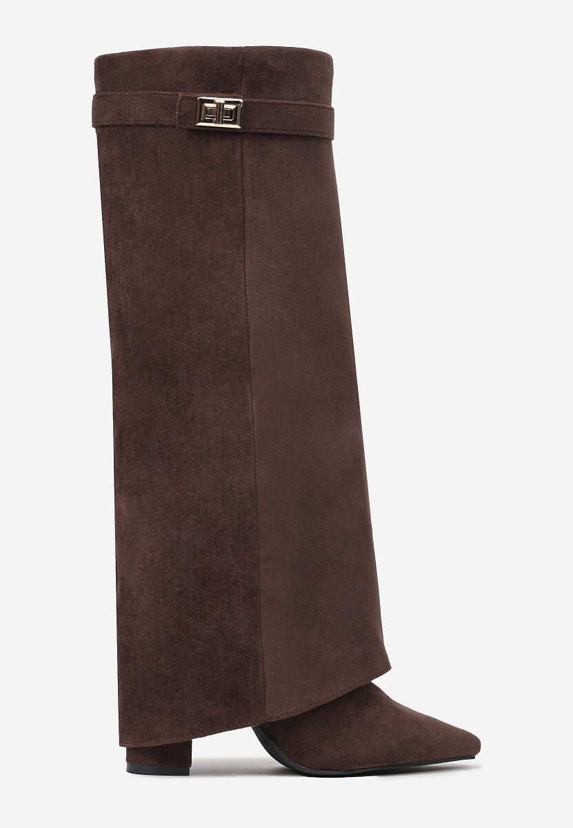 Brown brushed block heel boots