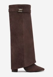 Brown brushed block heel boots