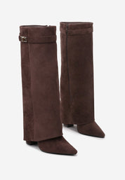 Brown brushed block heel boots