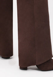 Brown brushed block heel boots