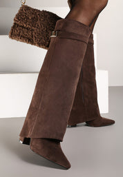 Brown brushed block heel boots